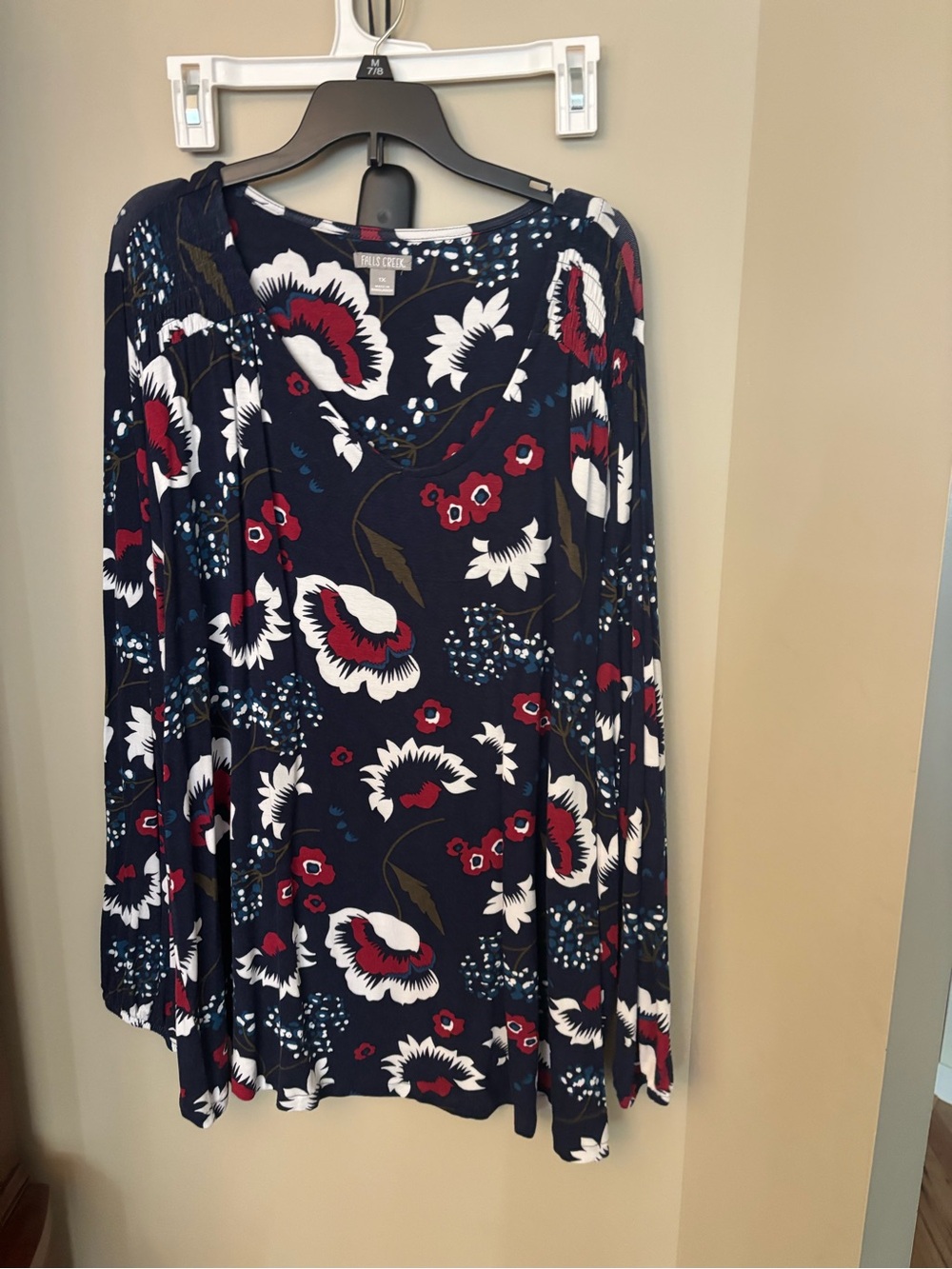 Floral Scoop Neck Navy Knit Sweater with Red and White Blooms